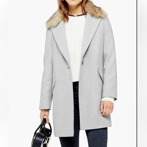 Topshop Monica Faux Fur Collar Coat - Grey